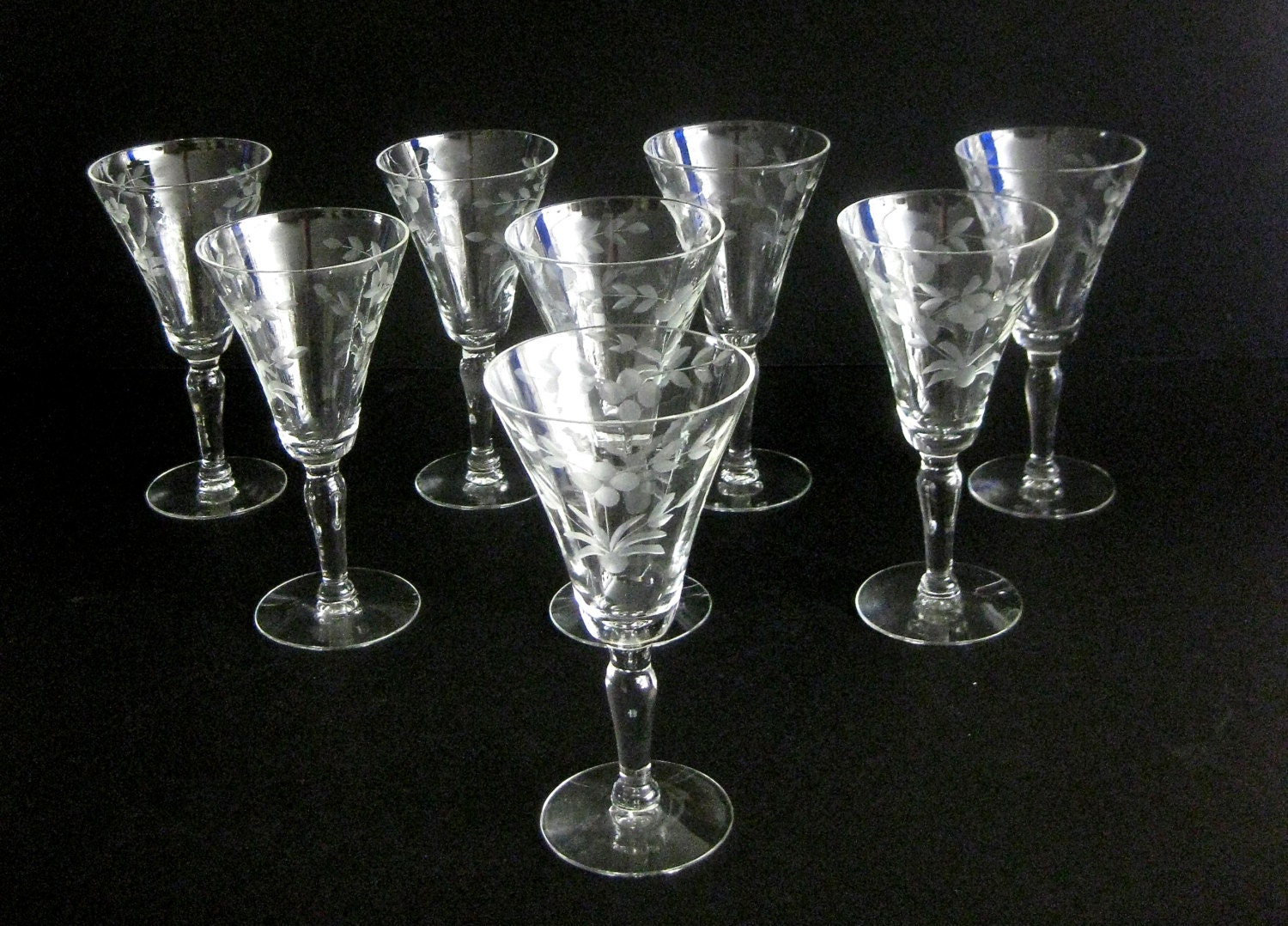 Set of 8 HandEtched Crystal Sherry Glasses