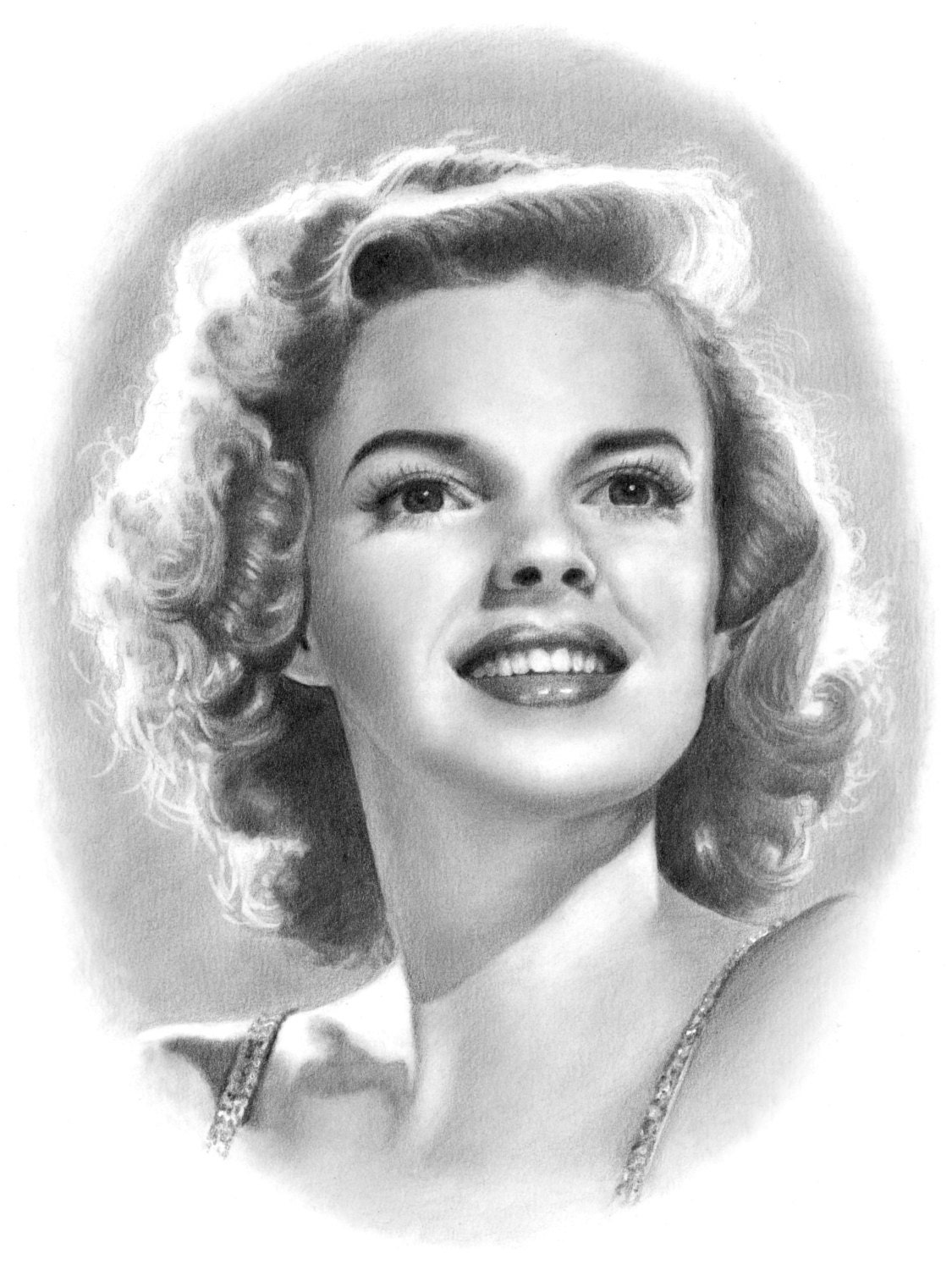Judy Garland Pencil Portrait Drawing Print by shadesofsunshine
