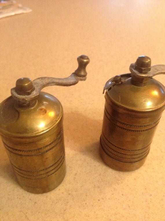 Antique brass salt and pepper set