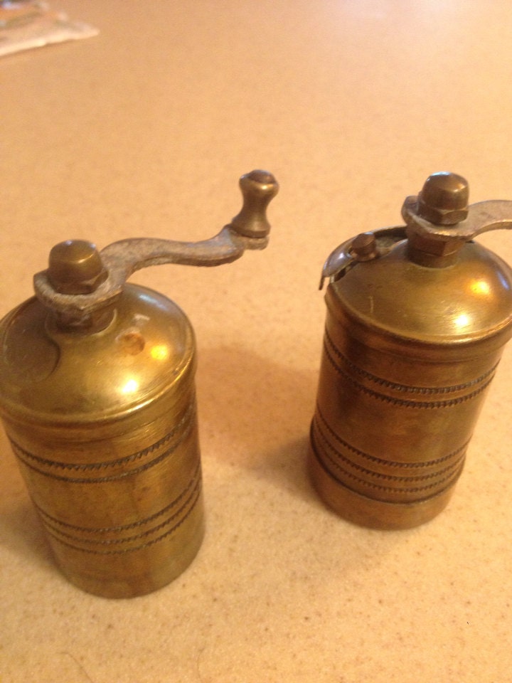 Antique brass salt and pepper set