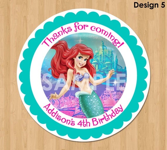 album printable sticker Princess Label Bag Treat Little Ariel Mermaid Printable