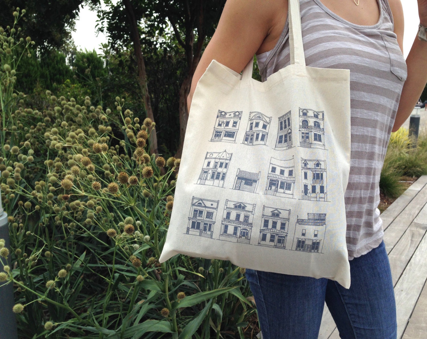 Tote Bag of Richmond Row Houses by LightboxPrintCo on Etsy