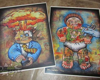 Garbage Pail Kid, Fan Art PRINT LOT!, Tattoo Lou, Adam Bomb, GPK Sticker Artwork, Signed and Numbered 11x14 Fan Art Prints by David Lizanetz