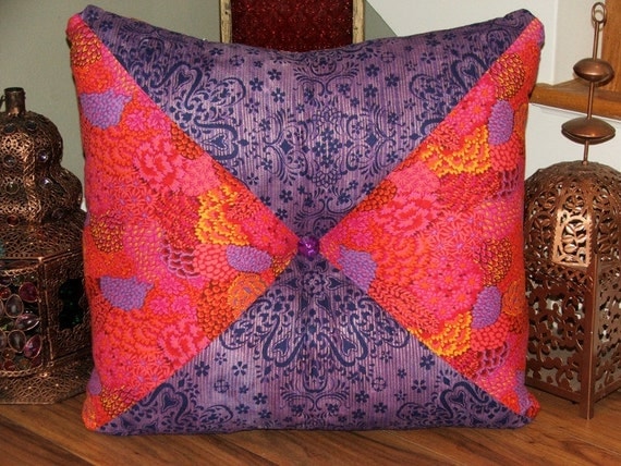 Hot Pink and Purple Extra Large Stuffed Square Tufted Pillow/