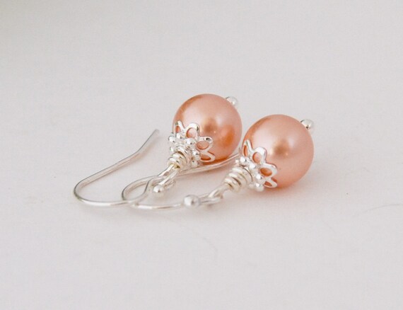 Pearl  pearl Bridal Gift  Wedding Party earrings Earrings, Peach gift Bridesmaid Earrings, bridesmaid