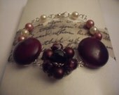 Vintage Recrafted Earring Bracelet, Burgandy,Silver Tone