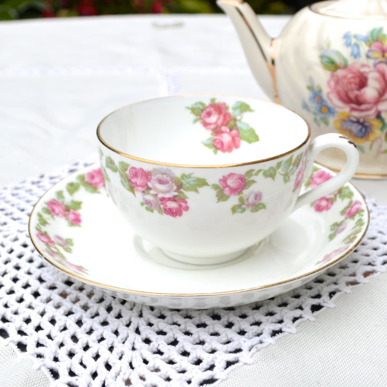 Pretty Pink Floral Tea Cup And Saucer Made Exclusively For 6839