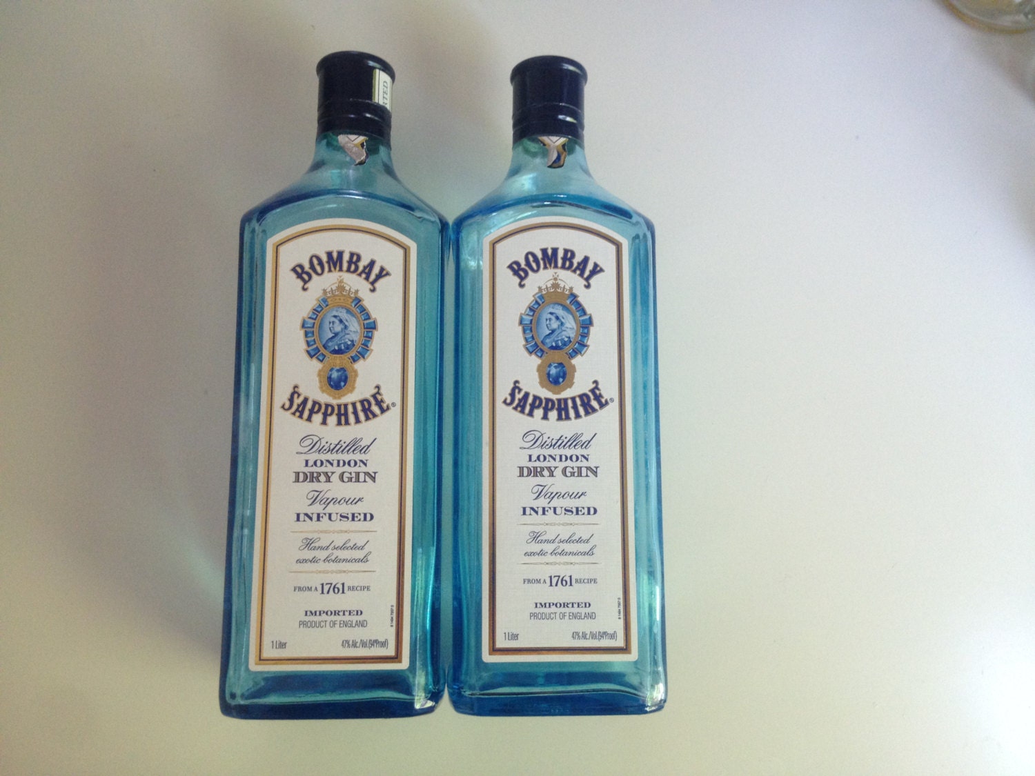 2 BOMBAY SAPPHIRE Blue Liquor Bottles 1L Empty. Great for
