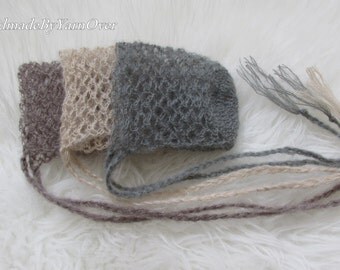 Crochet Mohair Bonnet - Newborn Photography Props- Baby Crochet Mohair Hat