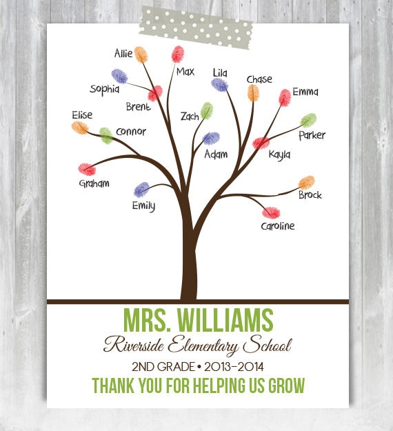 PRINTABLE Personalized Teacher Thumpbrint Tree 8.5x11 or 11x14