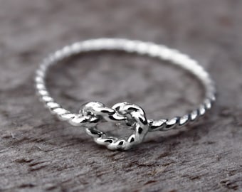Rope Love Knot Ring, Nautical Knot Ring, Sterling Silver Bridesmaid jewelry, Tie the knot ring