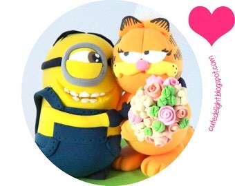Minion Cake Topper, Garfield cake topper, Despicable Me Cake topper, Minion Wedding cake topper,cartoon wedding cake topper,minion wedding