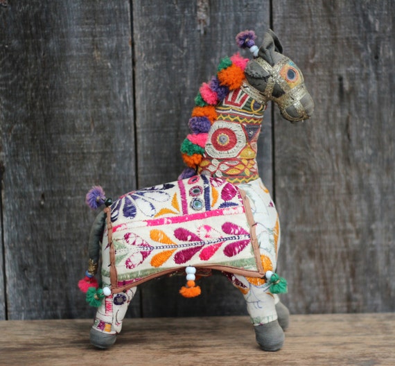 Items similar to Awesome Vintage Handmade Fabric Horse / Colorful OOAK