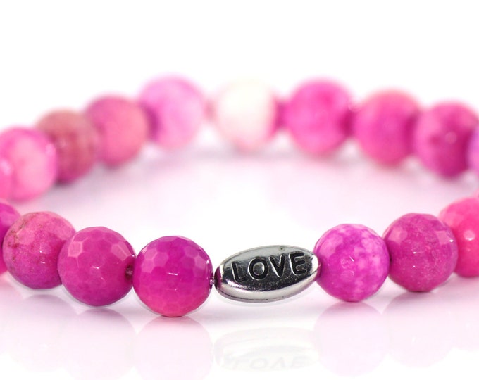 Pink Dyed Fire Agate Love Bracelet, Love Bracelet, Yoga Bracelet, Stone Bracelet, Grounding, One Size, Custom Design Artisan Bracelet