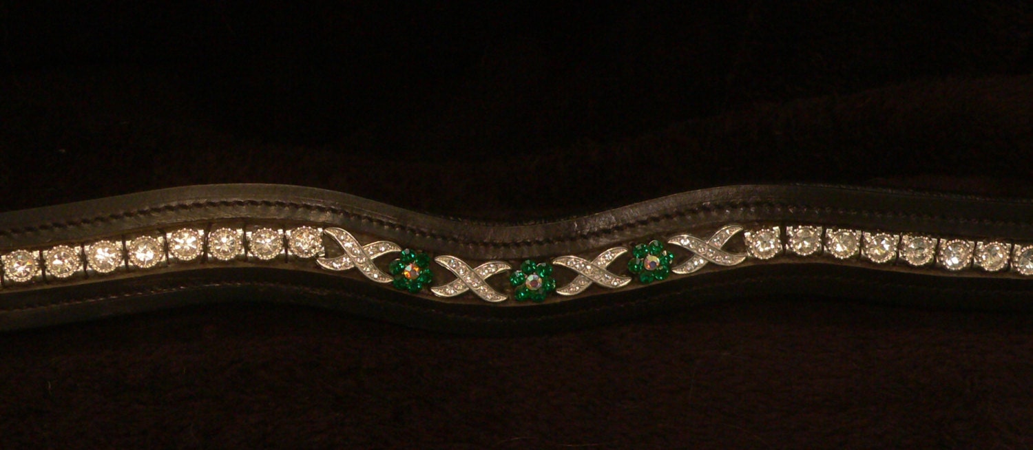 Emerald Bling Padded Leather Browband Horse