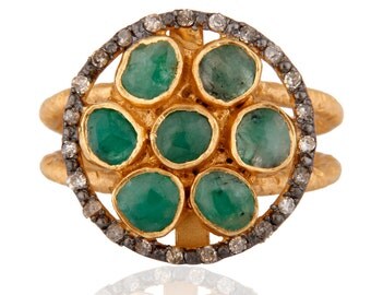 Raw Emerald Gold Vermeil Ring - diamond gold ring - Natural Emerald ...