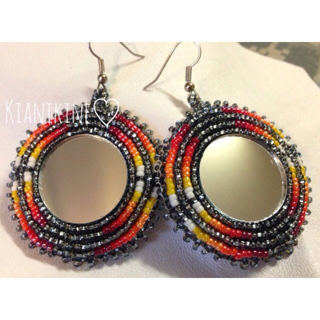 Native American Beaded Earrings: Mirror Set
