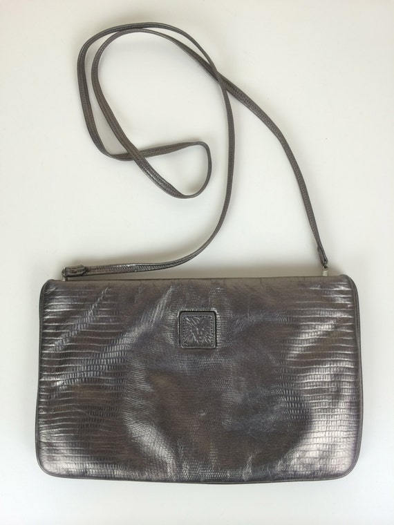 gunmetal bronze embossed leather clutch