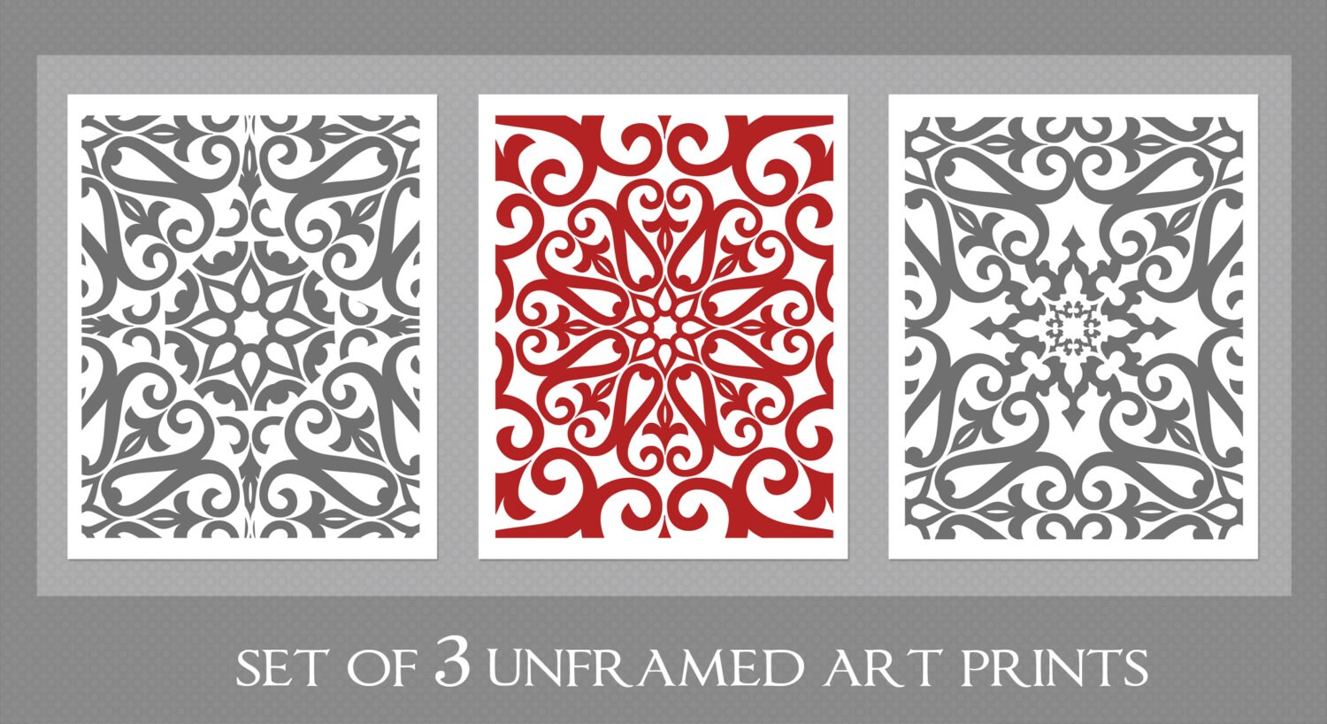 Red Grey Art Modern Art Home Decor Set of 3 8x10 by inkandnectar
