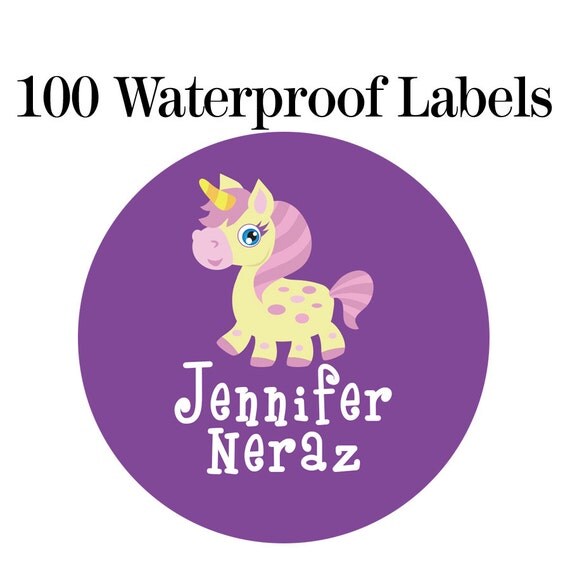100ct Waterproof Unicorn Name Labels - Baby Bottle Labels - Kids Name Tag Labels, Pony 1