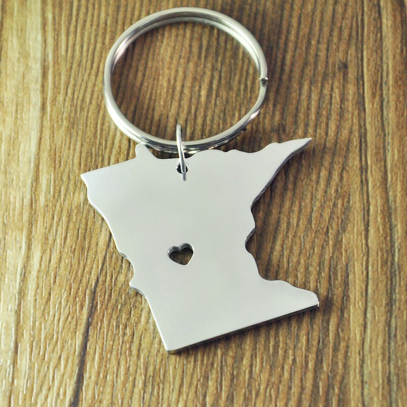 personalized I heart Minnesota Keychain Minnesota Map Key
