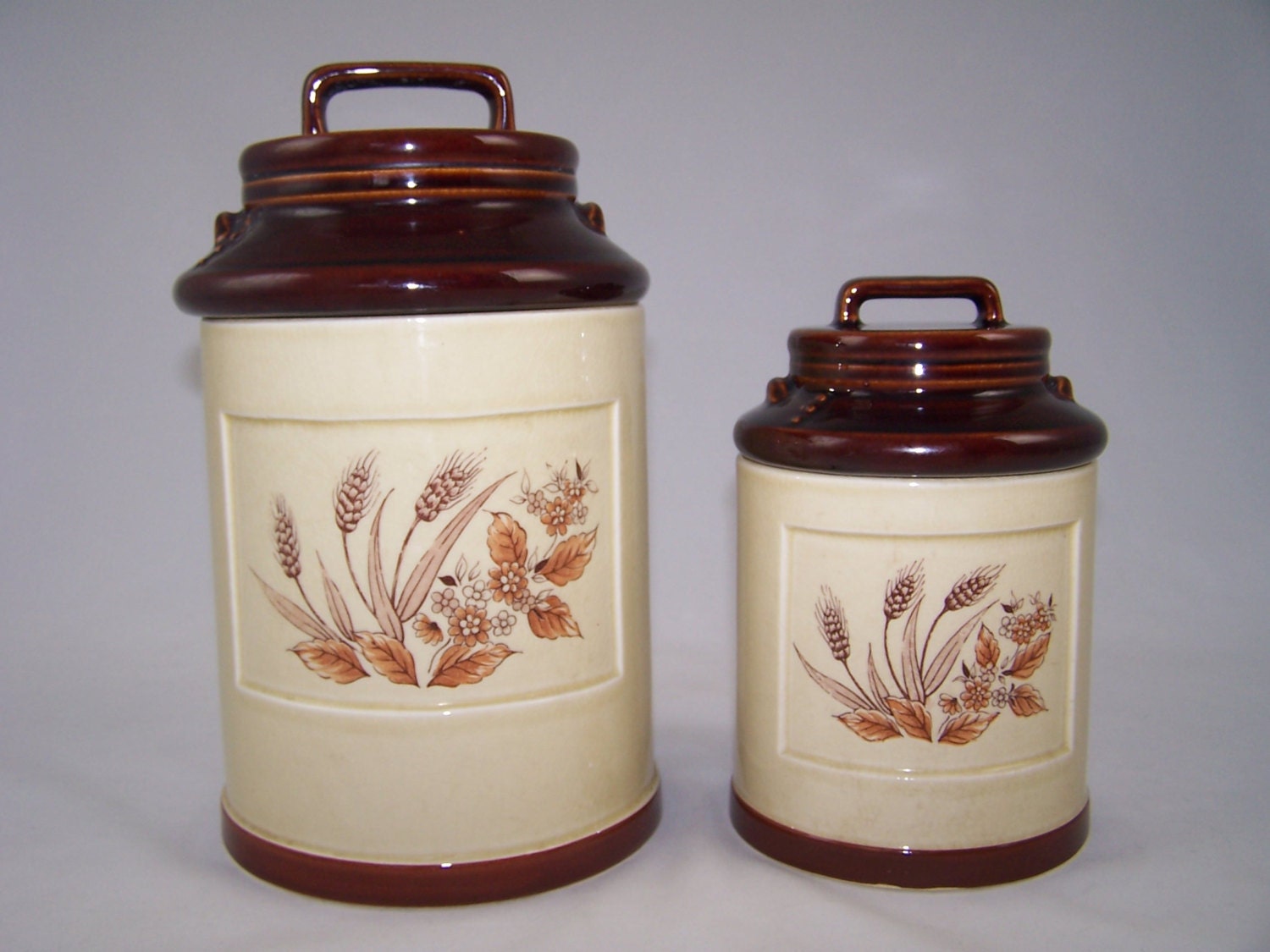 Vintage Ceramic Kitchen Canister Set 2 1960's Handled pfaltzgraff canister set vintage