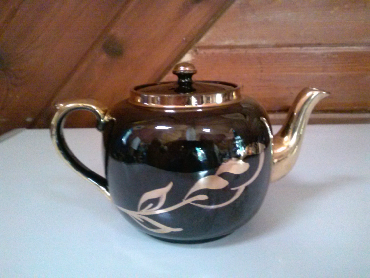Gibson Teapot in Brown and Gold Hand Painted English china.