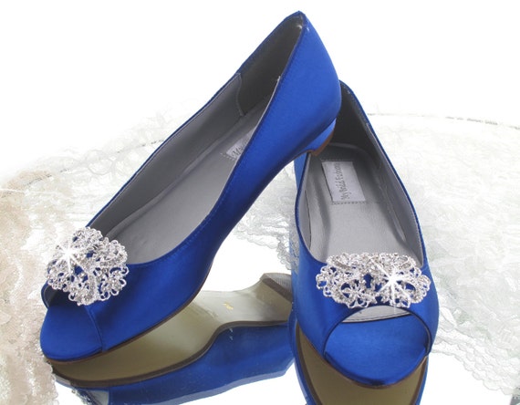 Items similar to Custom Dyeable Blue Satin Crystal Embellished Flats ...