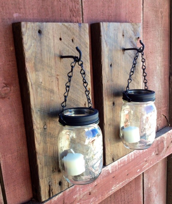 Barn wood mason jar candle holders