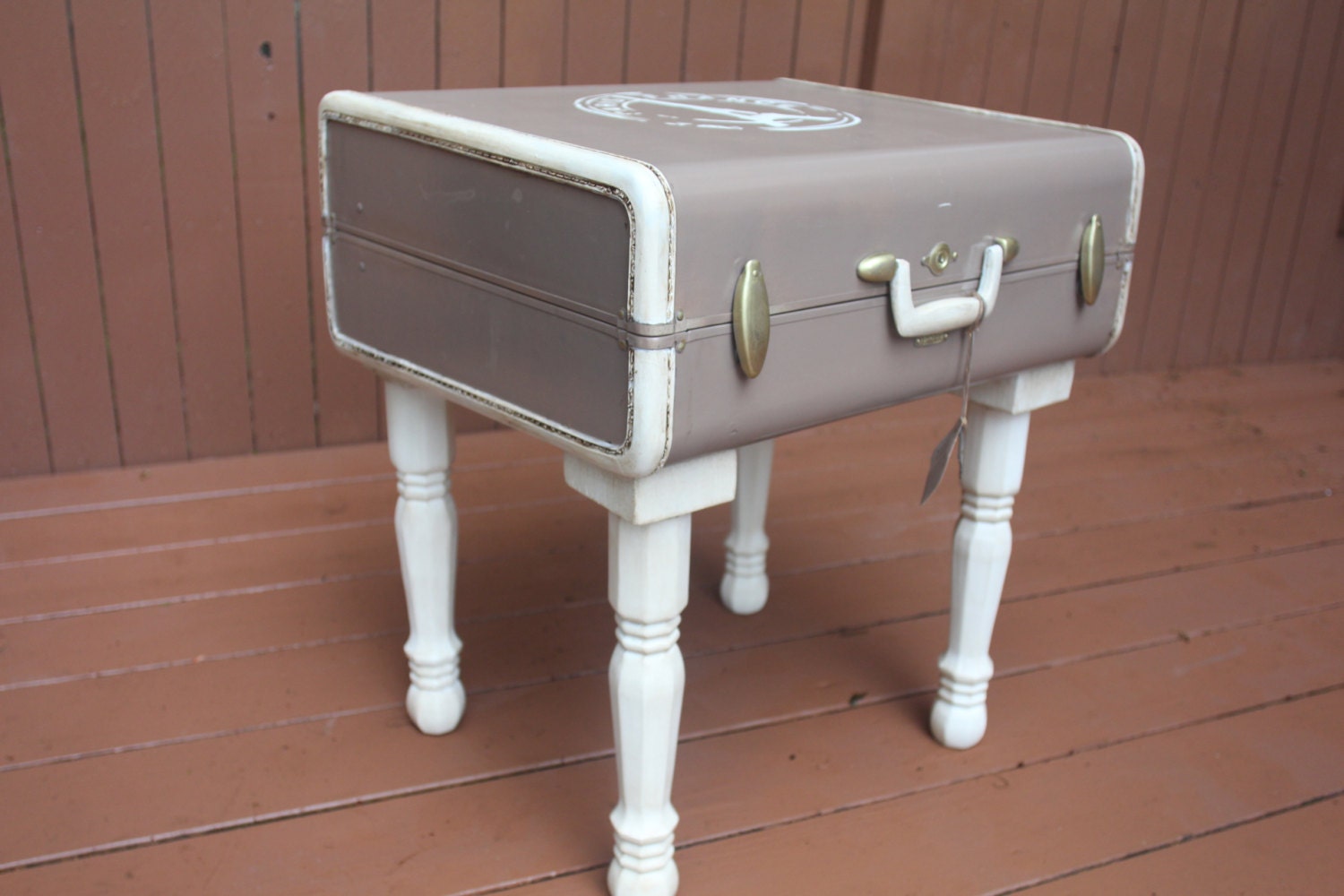Paris Themed Vintage Luggage Storage Table