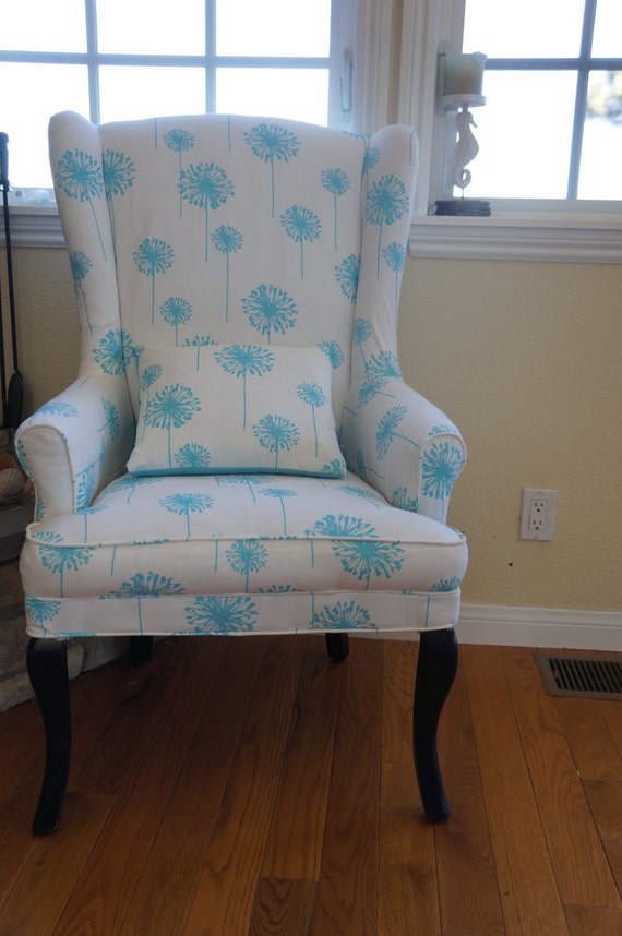 Items similar to Reupholstered vintage wing back chair and refinished ...