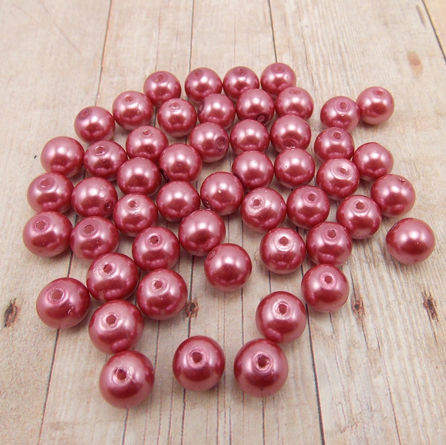 6mm Glass Pearls Dark Rose Pink 75 pieces Medium Pink