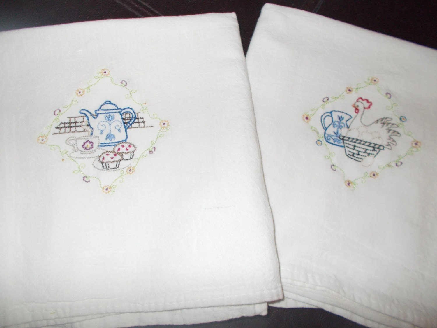 Vintage embroidery design on flour sack towels by HummingbirdAcres