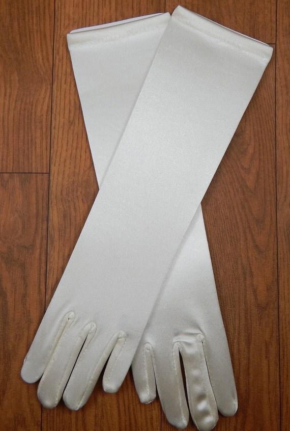 Little Girls Elbow Length White Satin Gloves Fits by DulceSupplies