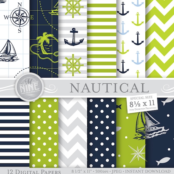 Nautical Digital Paper: NAUTICAL Printable Patterns Navy