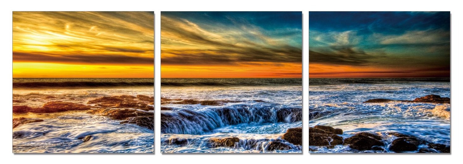 Rising Tides. 3 Panel Giclee Framed and Ready to Hang Canvas