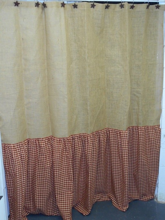 Ruffled Burlap & Homespun Shower Curtain Extra Long Country