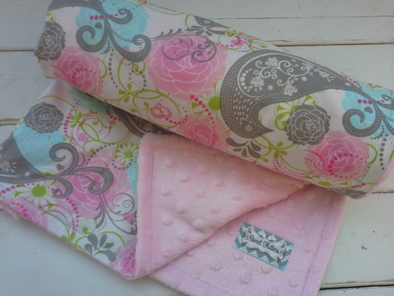 Minky baby blanket-Personalized girls pink minky baby blanket