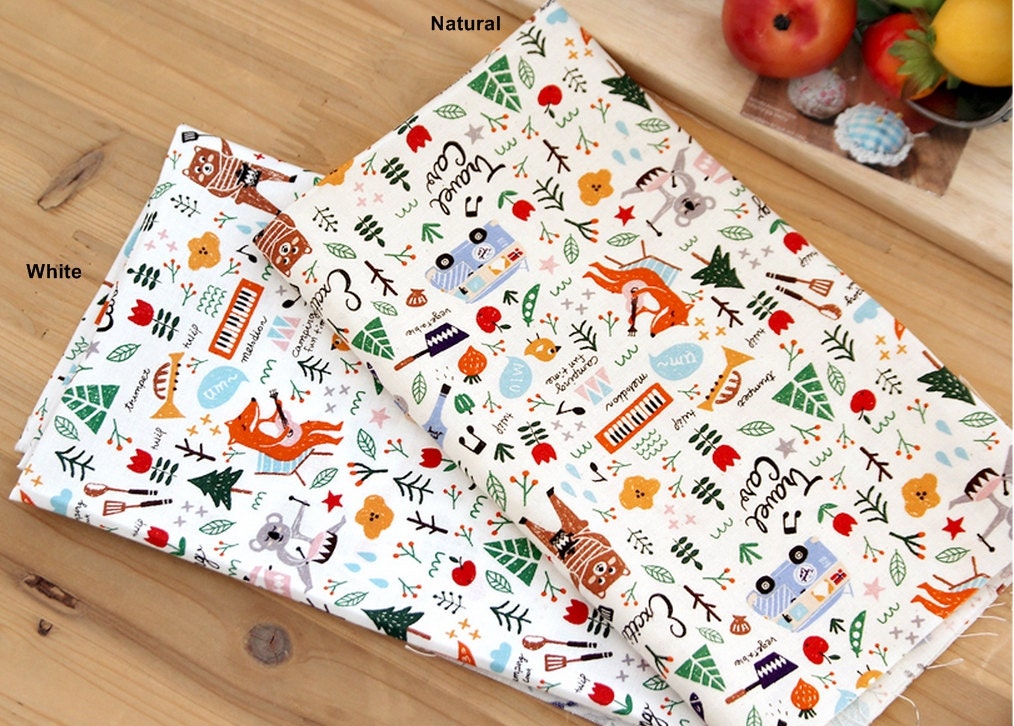 Cotton Fabric Camping in 2 Colors By The Yard