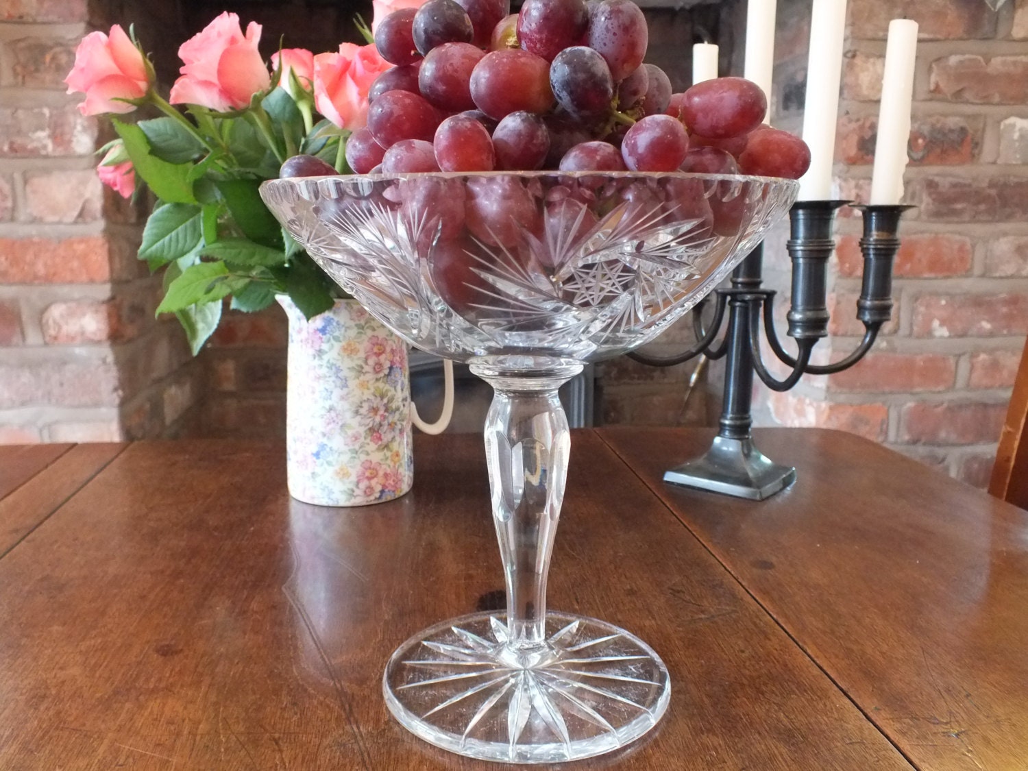Pedestal Bowl Cut Glass Clear Vintage Candy Bowl Fruit / Dessert / Serving Bowl Haute Juice