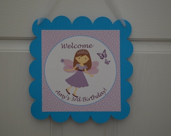 Fairy Theme Happy Birthday Door Sign - purple and blue