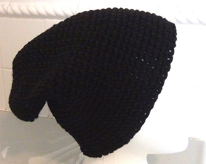 Black Slouch - Crocheted Slouchy Hat - Oversized Beanie - Fisherman Beanie
