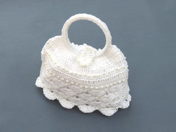 Crochet bridal bag purse snow white spring by byTheCrochetBug