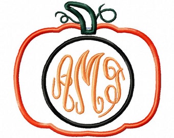 Monogram pumpkin applique design download - 2 designs in 2 hoop sizes 5x7 and 6x10