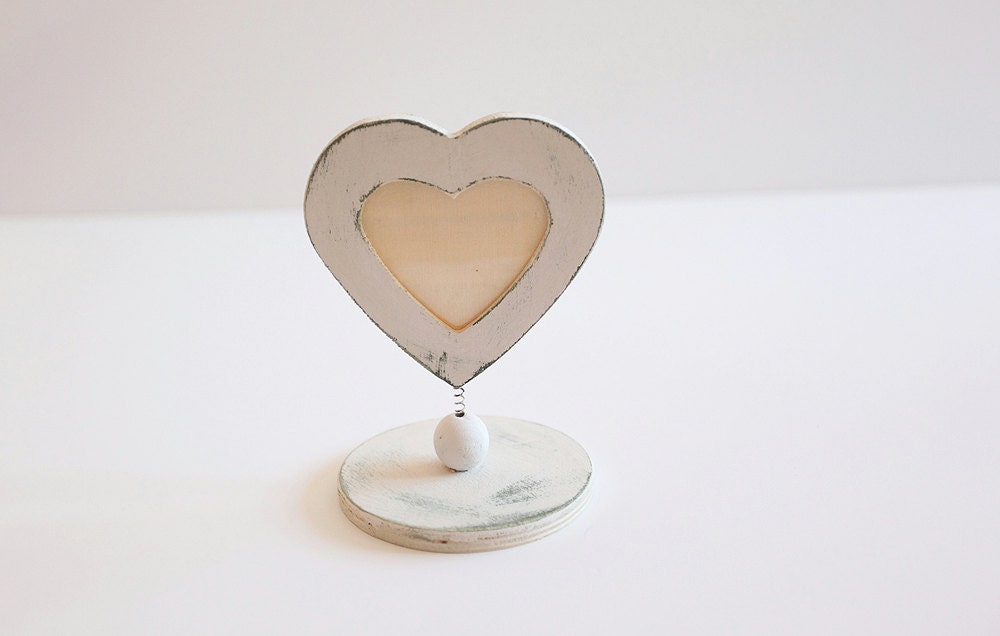 White mini heart shaped wooden photo frame by KatzCornerBoutique