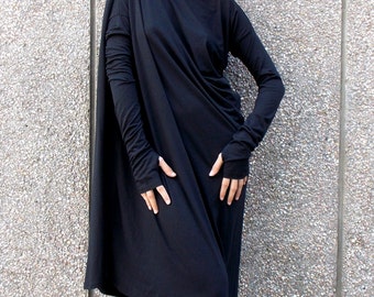 Black Maxi Dress, Asymmetric Plus Size Black Dress, Black Caftan, Black Party Dress, Summer Caftan TDK01 by TEYXO
