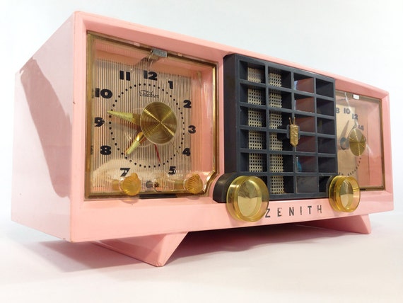 Vintage 1956 Zenith  Clock Radio Pink Model by 