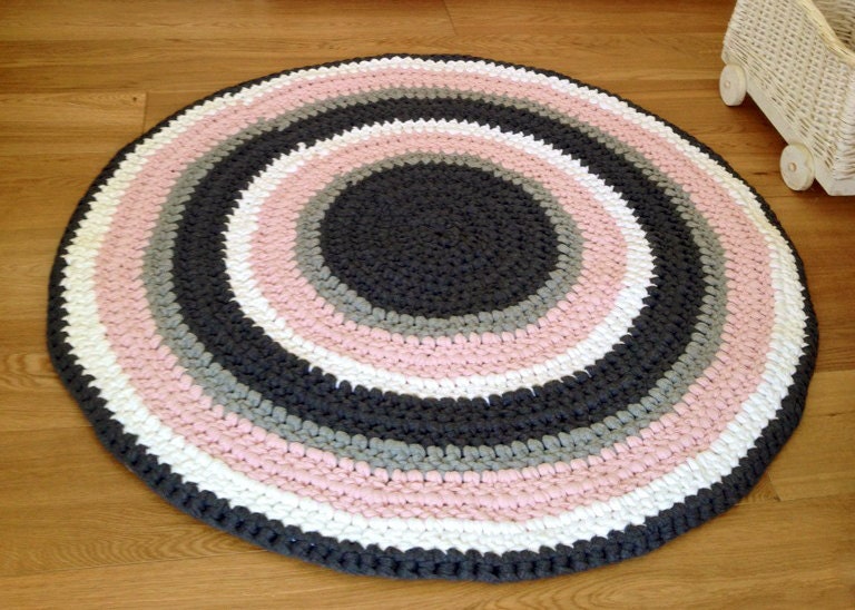 Crochet Rug Round Rug Pink and Gray Rug Children Rug