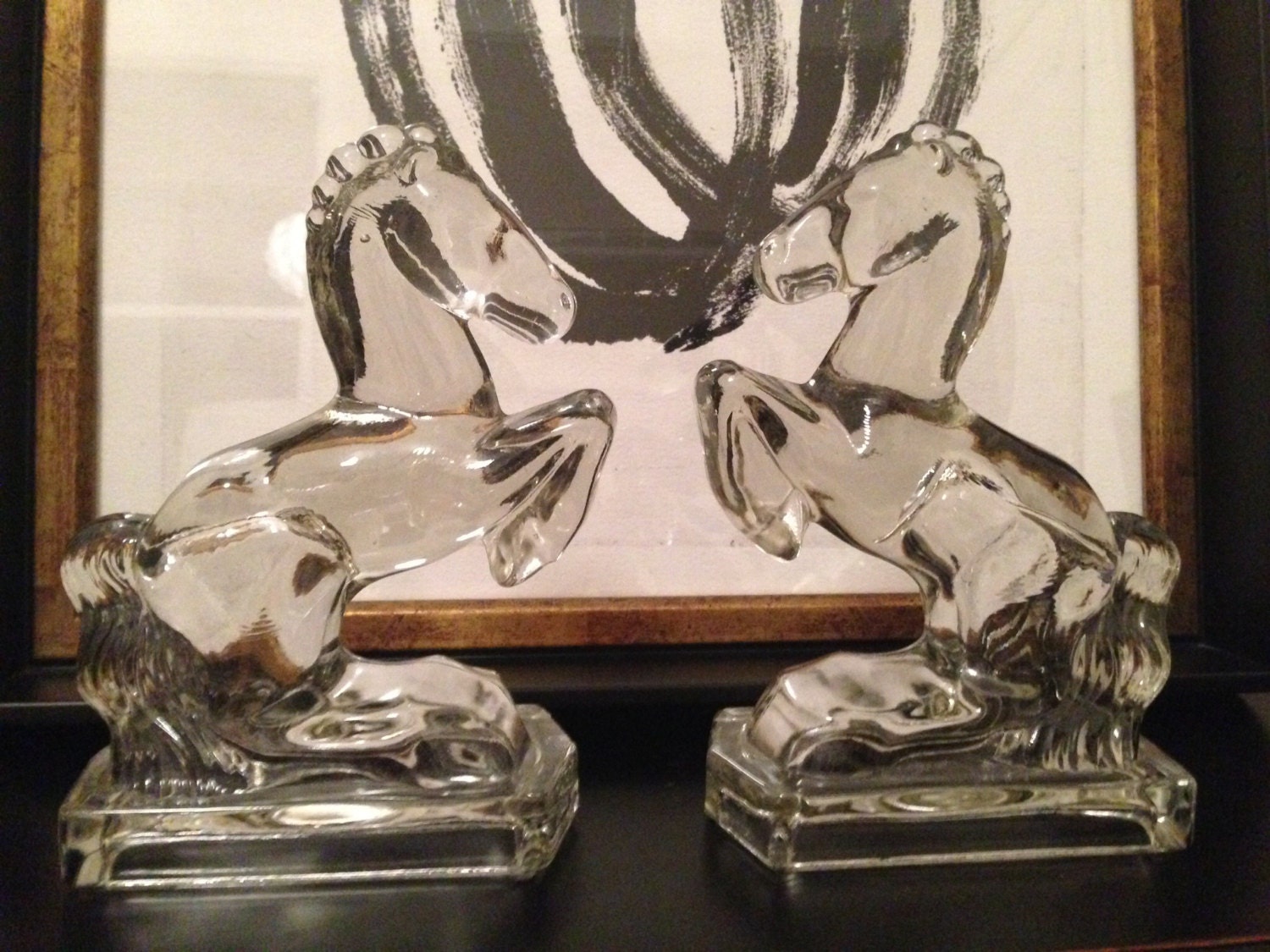 Vintage Glass Horse Bookends Glass Equestrian by ArtandAntlers
