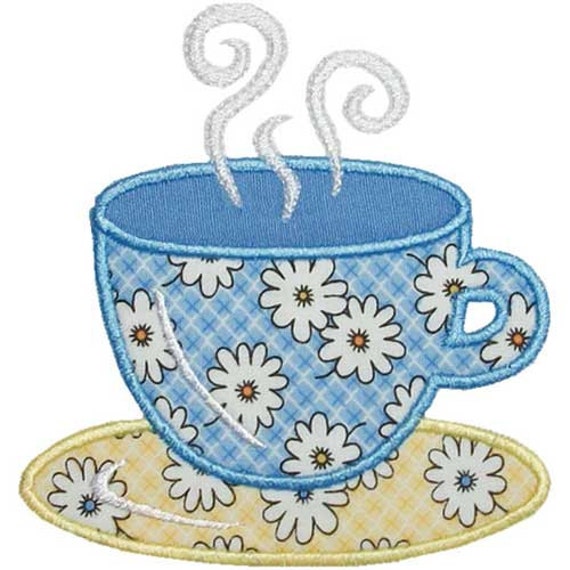 Teacup Applique Machine Embroidery Design Coffee by HappyApplique